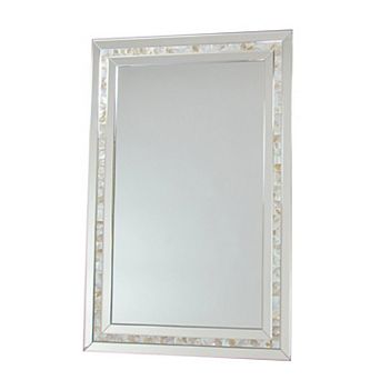 Beveled Mirror with Mother of Pearl Strip Accent, Silver