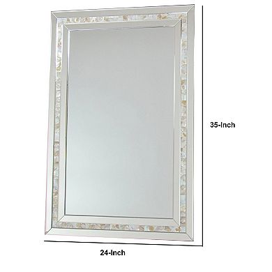Beveled Mirror with Mother of Pearl Strip Accent, Silver