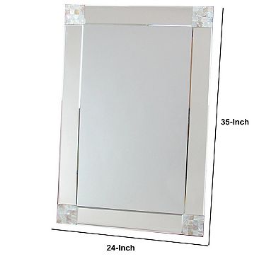 Rectangle Beveled Mirror with Mother of Pearl Accent, Silver