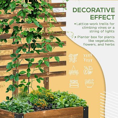 Outsunny Raised Garden Bed, Wooden Planter with Trellis and Metal Corners, Portable on Wheels, to Grow Vegetables, Herbs, and Flowers for Patio, Backyard, Deck