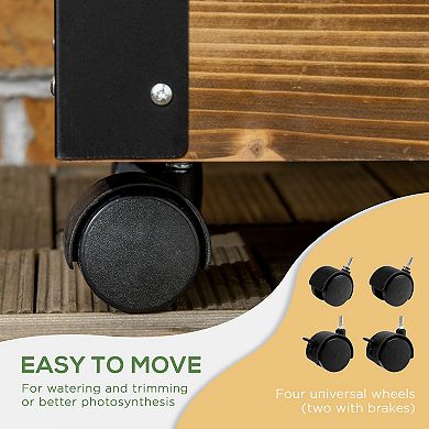 Outsunny Raised Garden Bed, Wooden Planter with Trellis and Metal Corners, Portable on Wheels, to Grow Vegetables, Herbs, and Flowers for Patio, Backyard, Deck