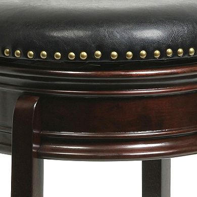 Sabi 24 inch Swivel Counter Stool, Solid Wood, Faux Leather, Cappuccino, Brown