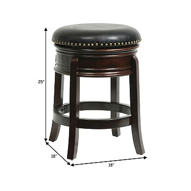 Sabi 24 inch Swivel Counter Stool, Solid Wood, Faux Leather, Cappuccino, Brown