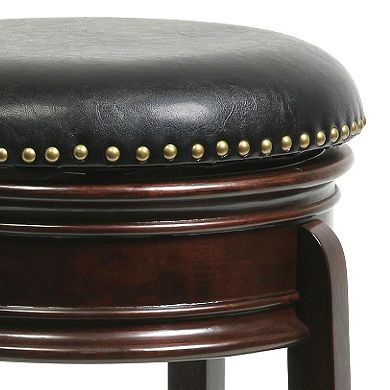 Sabi 24 inch Swivel Counter Stool, Solid Wood, Faux Leather, Cappuccino, Brown