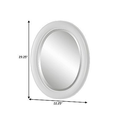 29 Inch Wood Wall Mirror, Beaded Oval Shape, White
