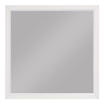 Transitional Style Square Wooden Frame Mirror, White