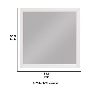 Transitional Style Square Wooden Frame Mirror, White