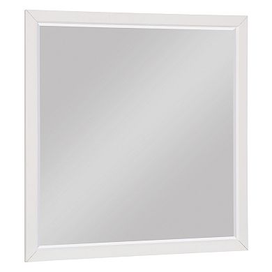 Transitional Style Square Wooden Frame Mirror, White