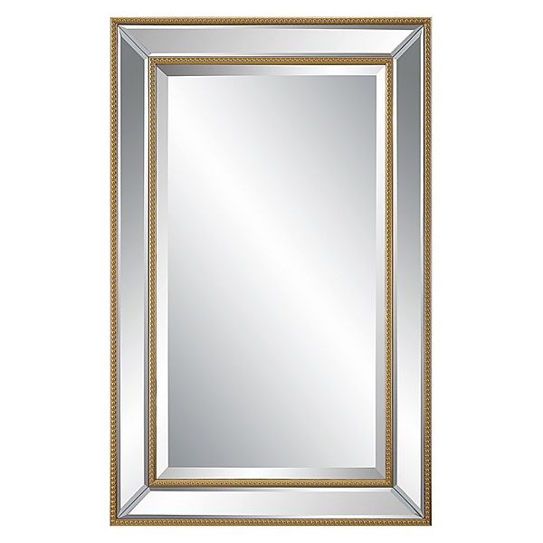 32 Inch Wood Wall Mirror, Beveled Mirror Frame, Gold