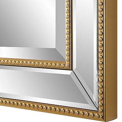 32 Inch Wood Wall Mirror, Beveled Mirror Frame, Gold