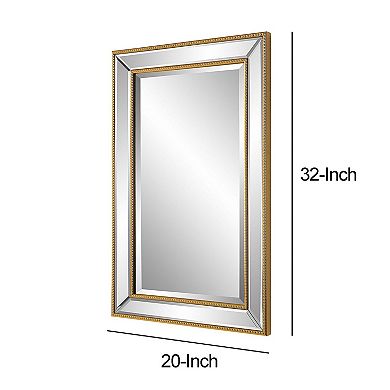 32 Inch Wood Wall Mirror, Beveled Mirror Frame, Gold