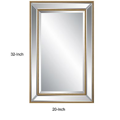 32 Inch Wood Wall Mirror, Beveled Mirror Frame, Gold