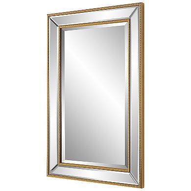 32 Inch Wood Wall Mirror, Beveled Mirror Frame, Gold