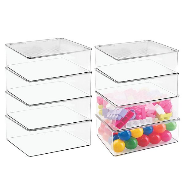 mDesign Plastic Stackable Toy Storage Bin with Attached Lid 8 Pack