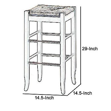 Rush Woven Wooden Frame Barstool with Saber Legs, Beige and Dark Brown