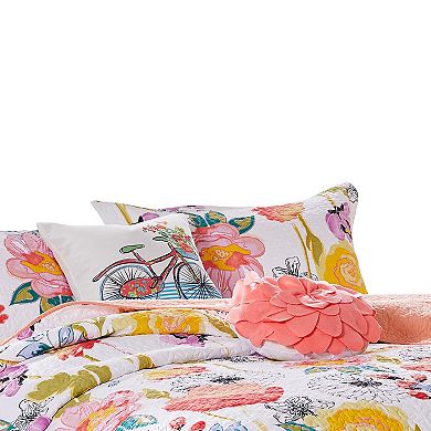 Mavi 4 Piece Reversible Twin Quilt Set, Spring Floral Print, Multicolor