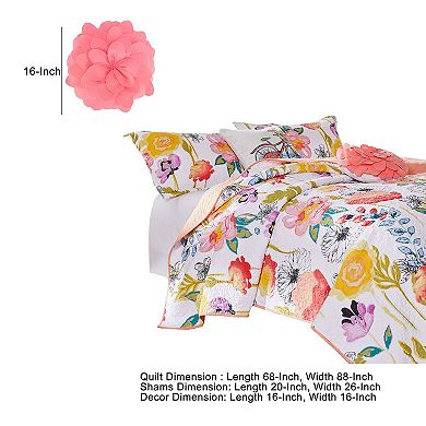 Mavi 4 Piece Reversible Twin Quilt Set, Spring Floral Print, Multicolor