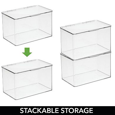 mDesign Plastic Home Office Storage Organizer Box with Hinged Lid, 10.75" Wide, 2 Pack