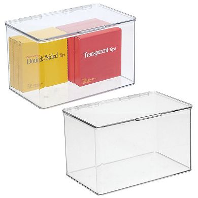 mDesign Plastic Home Office Storage Organizer Box with Hinged Lid, 10.75" Wide, 2 Pack