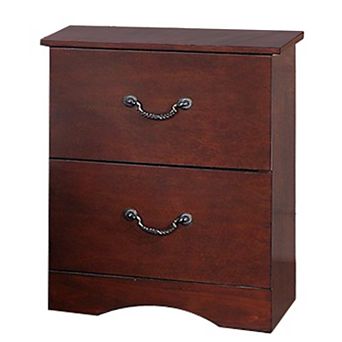 Bran 27 Inch 2 Drawer Nightstand, Pine Wood, Grain Details, Cherry Brown