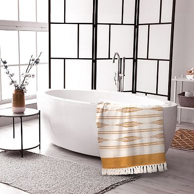 Yellow Bohemian Bathroom Rug With Tassels, Bohemian Mat (23.6 X 35 Inches)