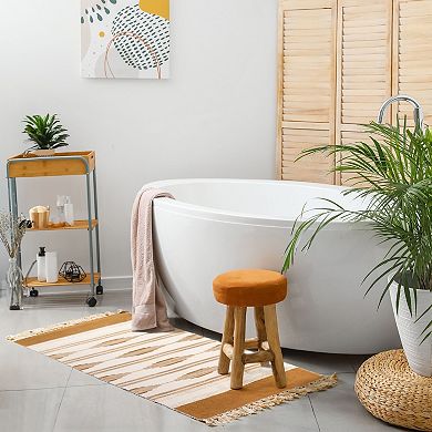 Yellow Bohemian Bathroom Rug With Tassels, Bohemian Mat (23.6 X 35 Inches)