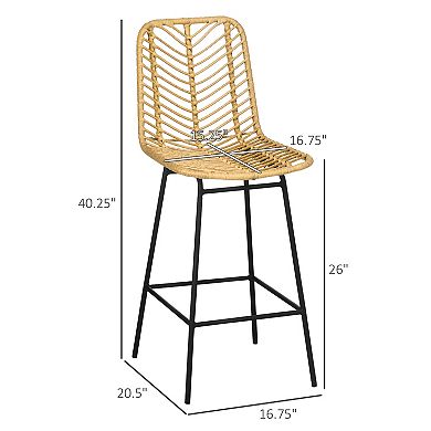 HOMCOM Bar Stools Rattan Counter Stools with Footrest Yellow Set of 2