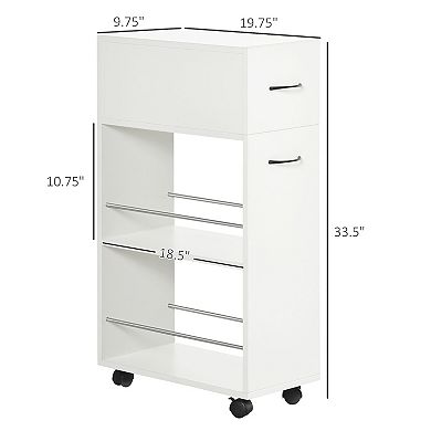 HOMCOM Utility Kitchen Cart Rolling Island with Drawer and Open Shelves