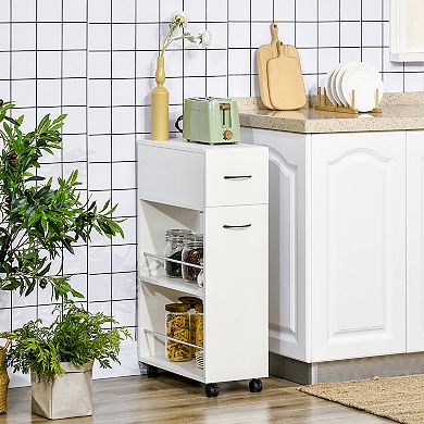 HOMCOM Utility Kitchen Cart Rolling Island with Drawer and Open Shelves