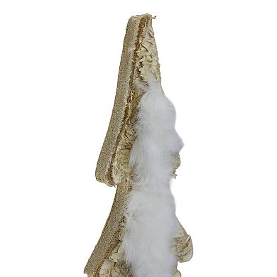 13.5" Brown and White Wooden Tree With Faux Fur Christmas Decoration