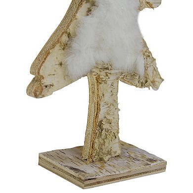 13.5" Brown and White Wooden Tree With Faux Fur Christmas Decoration