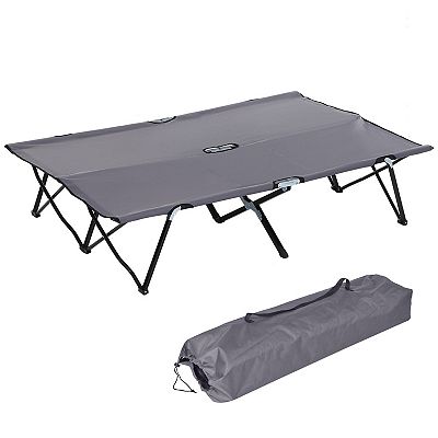 Outdoor Double Camping Cot Foldable Bed W Portable Travel Bag 300 Lbs. Grey