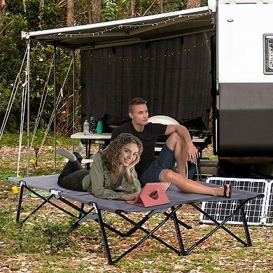 Outdoor Double Camping Cot Foldable Bed W/ Portable Travel Bag, 300 Lbs.
