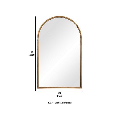 39 Inches Arched Top Metal Frame Accent Mirror, Gold