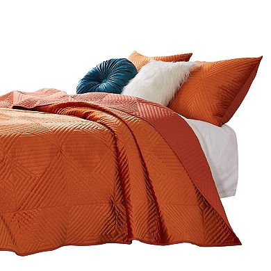 Ahab 2 Piece Velvet Twin Quilt Set, Diamond Quilting Design, Orange