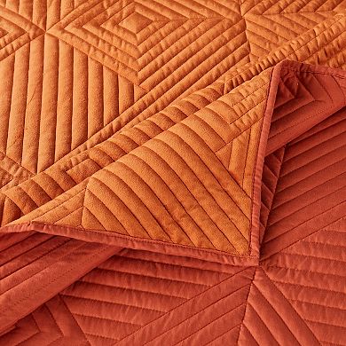 Ahab 2 Piece Velvet Twin Quilt Set, Diamond Quilting Design, Orange