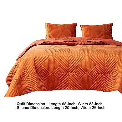 Ahab 2 Piece Velvet Twin Quilt Set, Diamond Quilting Design, Orange