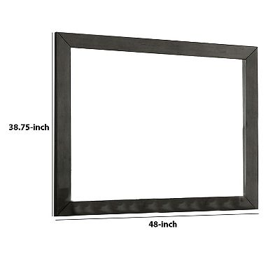 39 Inch Mirror with Rectangular Wooden Frame, Dark Gray