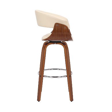 30 Inch Swivel Faux Leather Barstool with Curved Open Back, Brown