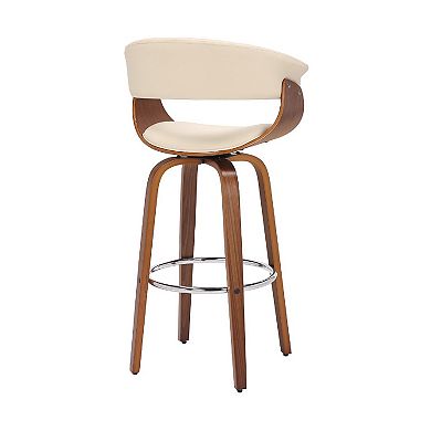 30 Inch Swivel Faux Leather Barstool with Curved Open Back, Brown
