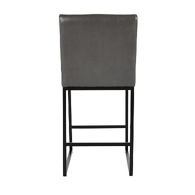 Vinn 26 Inch Modern Counter Stool, Channel Tufted, Vegan Faux Leather, Gray