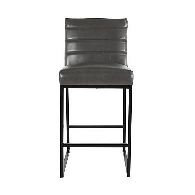 Vinn 26 Inch Modern Counter Stool, Channel Tufted, Vegan Faux Leather, Gray