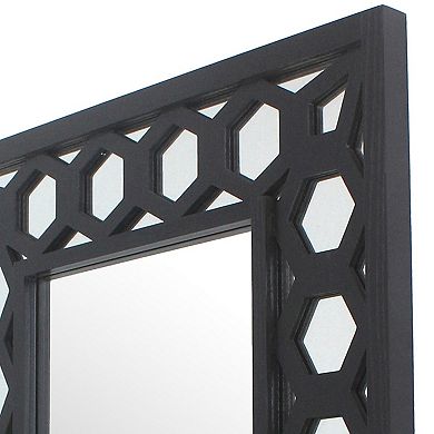 Rectangular Wooden Dressing Mirror with Lattice Pattern Design, Black