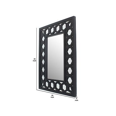 Rectangular Wooden Dressing Mirror with Lattice Pattern Design, Black