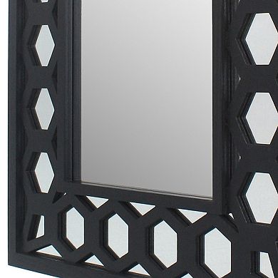 Rectangular Wooden Dressing Mirror with Lattice Pattern Design, Black