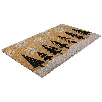 Natural Coir Trees and Snowflakes Christmas Doormat 18" x 30"