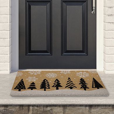 Natural Coir Trees and Snowflakes Christmas Doormat 18" x 30"