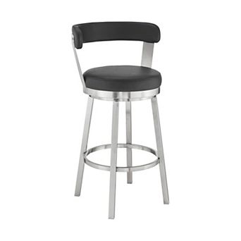 Emma 30 Inch Bar Height Swivel Stool, Steel Legs, Vegan Faux Leather, Black