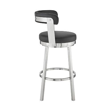 Emma 30 Inch Bar Height Swivel Stool, Steel Legs, Vegan Faux Leather, Black