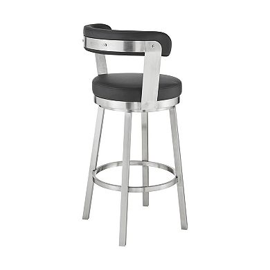 Emma 30 Inch Bar Height Swivel Stool, Steel Legs, Vegan Faux Leather, Black